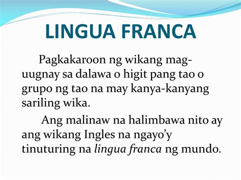 Ano ang pambansang lingua franca ng pilipinas
